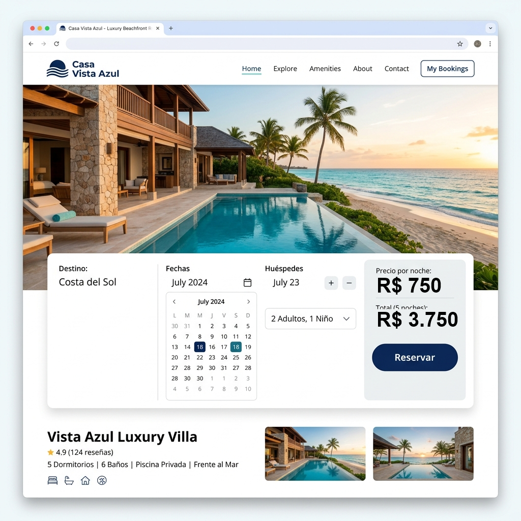 Mockup do site de reservas do proprietário